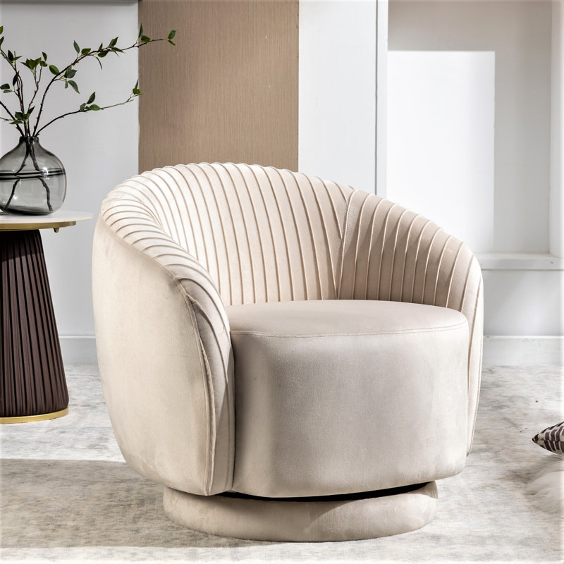 Milvo Velvet Swivel Barrel Chair, Ivory Velvet