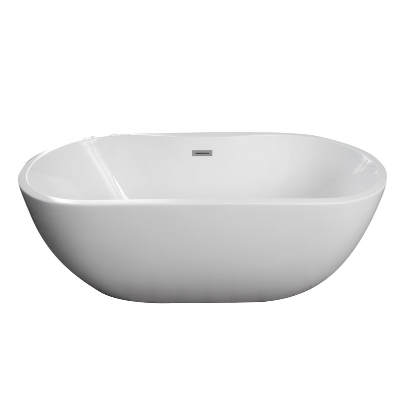 55.5'' x 29'' Soaking Acrylic Bathtub, Brushed Nickel