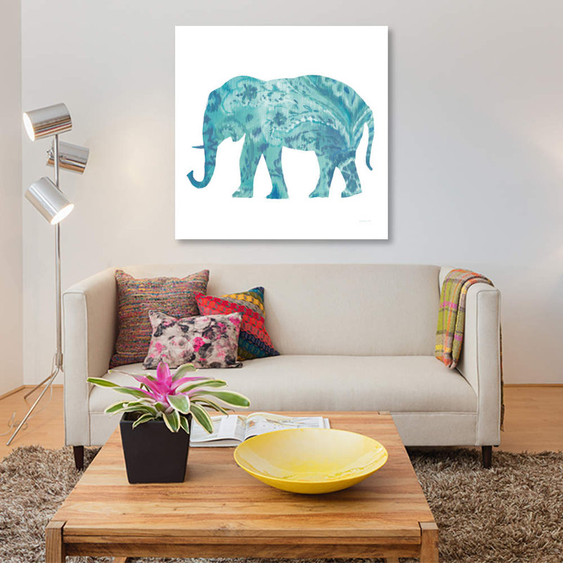 « boho bleu éléphant ii », impression sur toile, H 12 po x l 12 po x P 1,5 po, Pas de tapis, Toile tendue