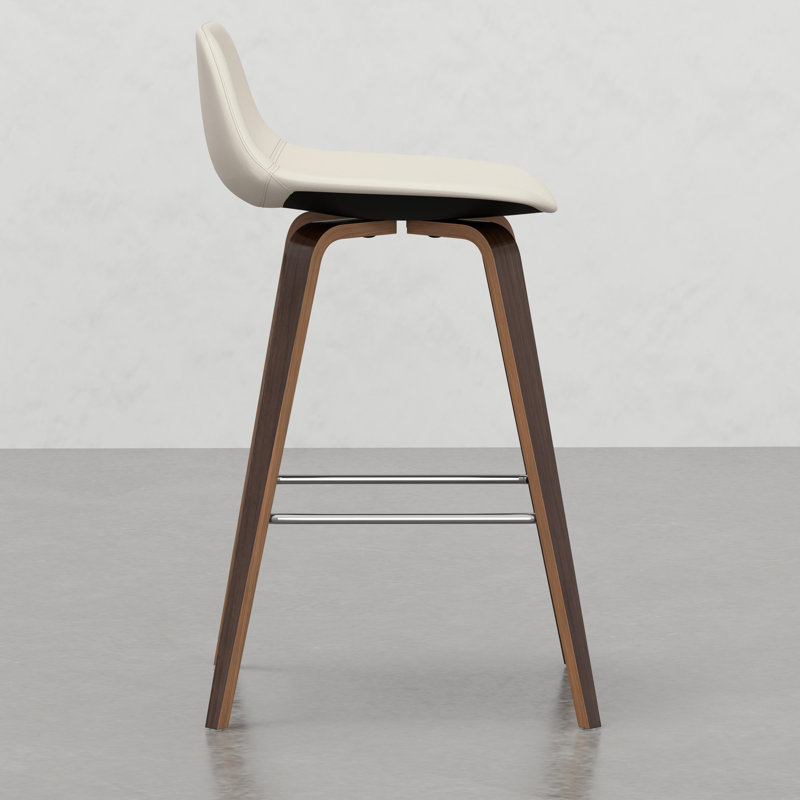 Tabouret de bar / comptoir de 2 - option de décor de repose-pieds en similicuir crème brun avec repose-pieds de style Mid-Century, cuir, repose-pieds, structure, décoratif