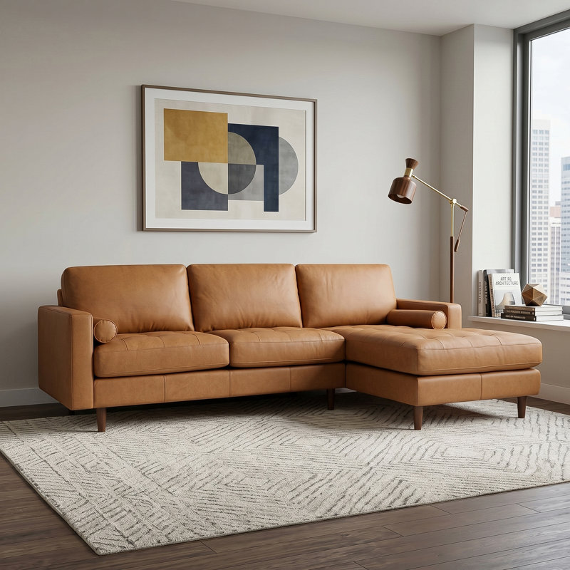 Fessler 2 - Piece Leather Sectional, Right Hand Facing