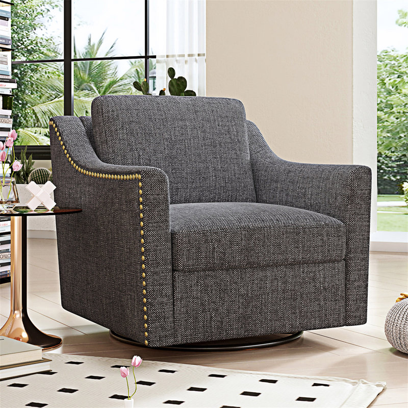 Fauteuil moderne pivotant, Lin de coton noir / gris