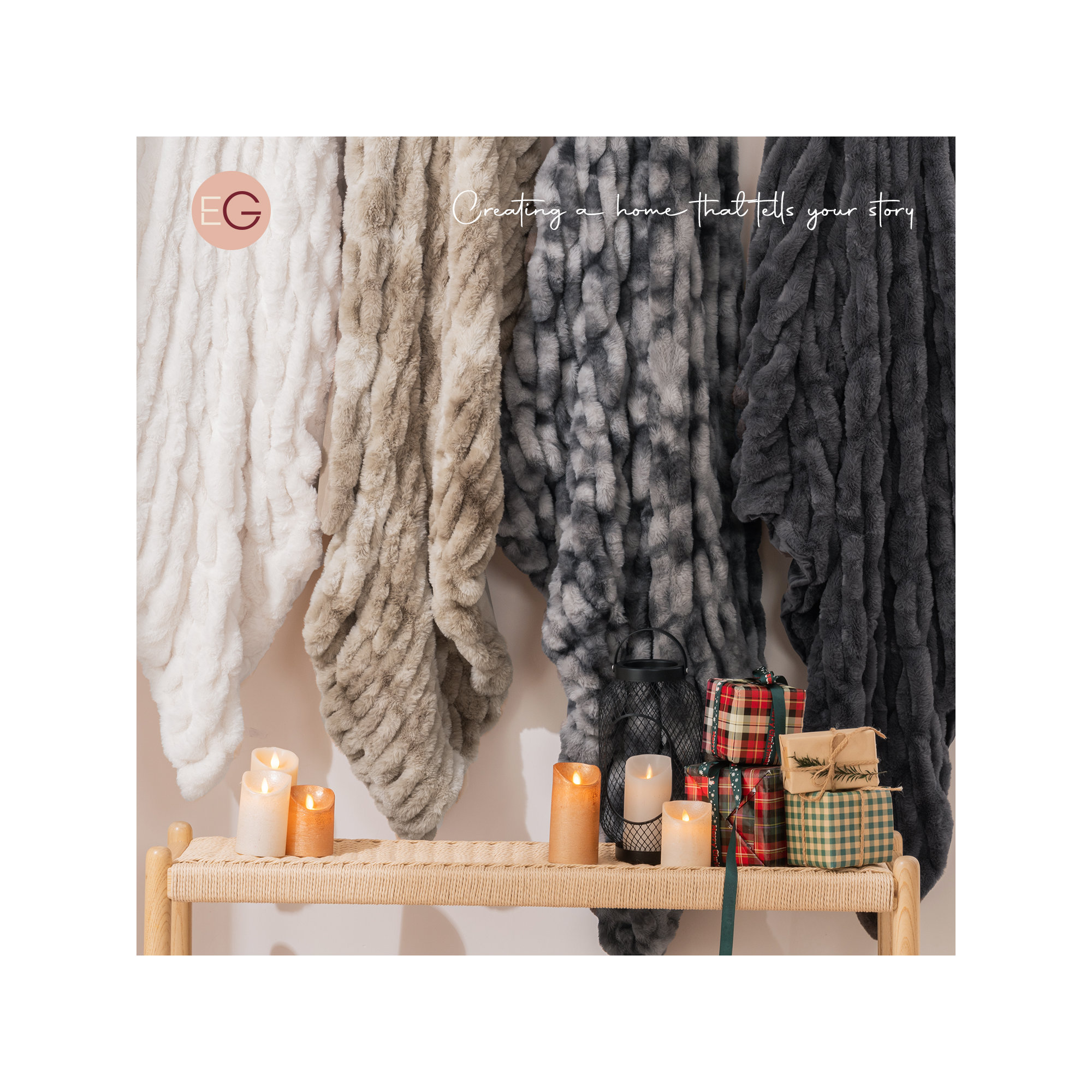 Ruched Bubble Faux Fur Throw Blanket, Gray, 60" W x 80" L