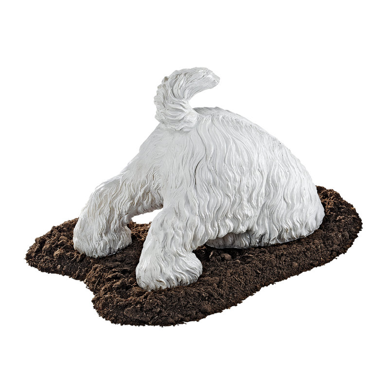 White Resin Highland Terrier Digging Dog Statue