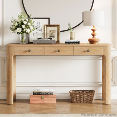 Console rustique avec coins arrondis pour la sécurité, table d'entrée avec 3 tiroirs dissimulés, table de canapé robuste avec des pieds épais pour le couloir et le salon