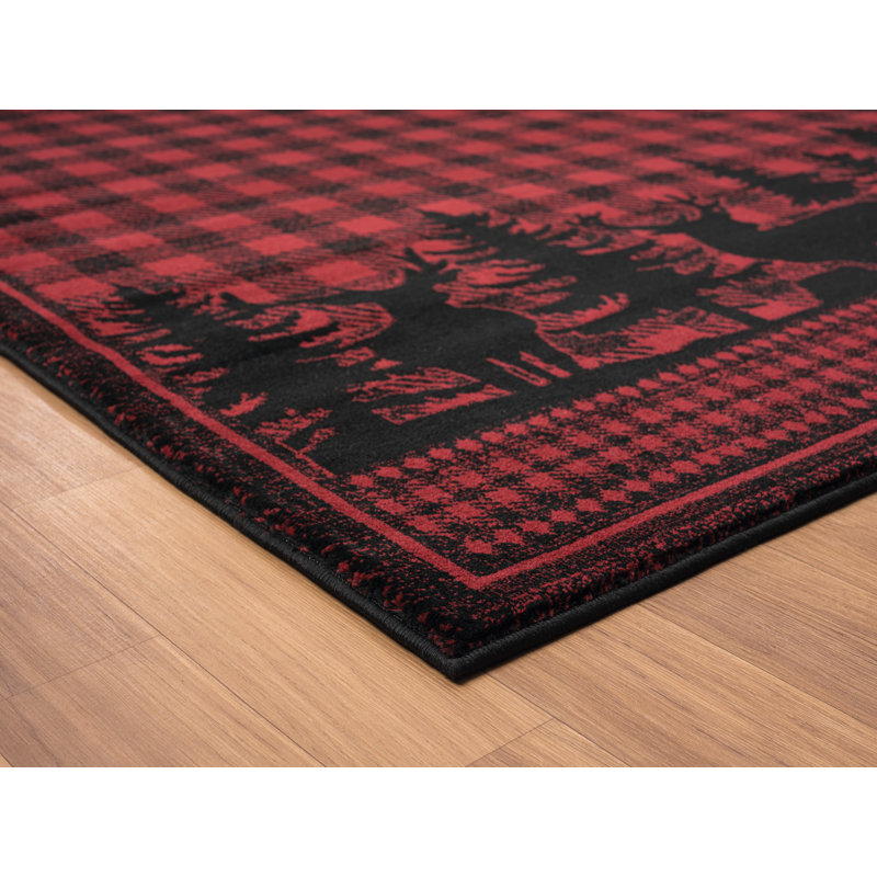 Aaniylah Machine Woven Polypropylene Area Rug in Red/Black, Rectangle 1'10" x 3' 