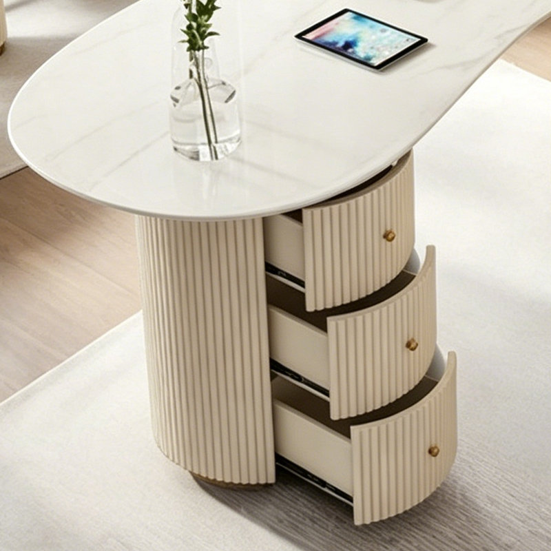 White Free form Sintered Stone Executive Desk with drawers desk, H 29,53 po x l 55,04 po x P 23,62 po
