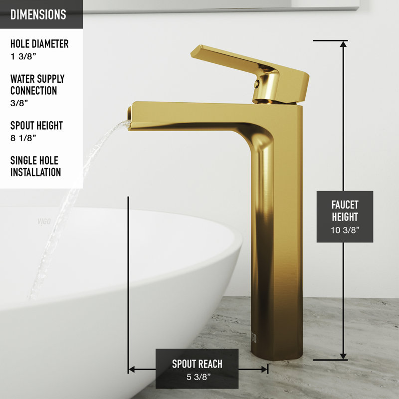 Amada Single Handle Vessel Sink Bathroom Faucet, Matte Gold