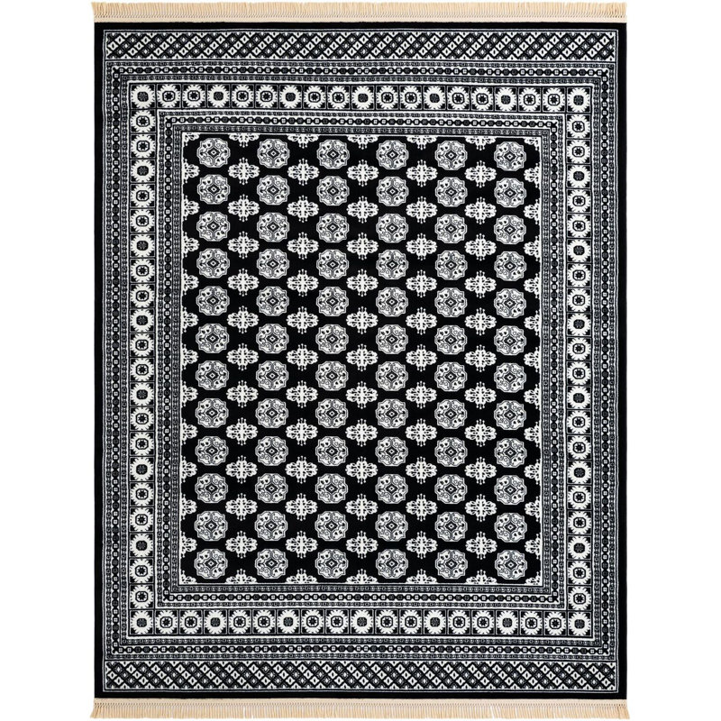 Tapis traditionnel Hinshaw noir et blanc, Rectangle 7 pi 10 po x 10 pi