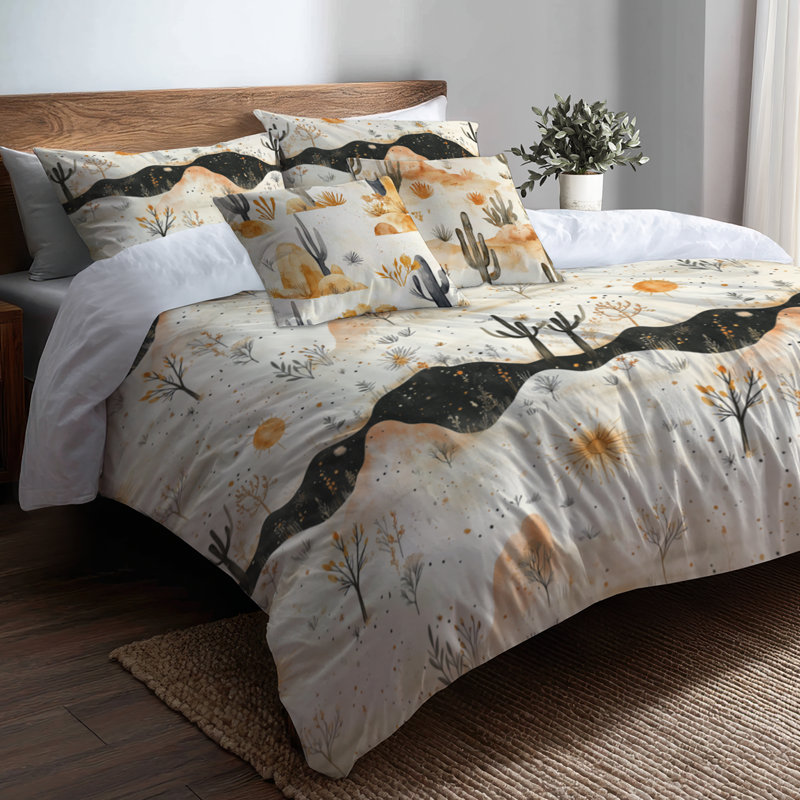 Ensemble de housse de couette Abstract de 5 - Ensemble de literie et de coussins décoratifs orange Boho