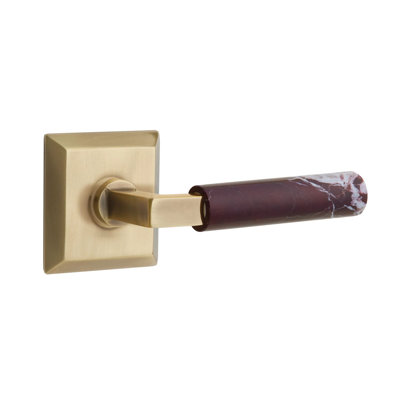 Ensemble de leviers d'intimité Emtek Select avec rosette Quincy et tige carrée en L, levier en marbre Rosso Levanto