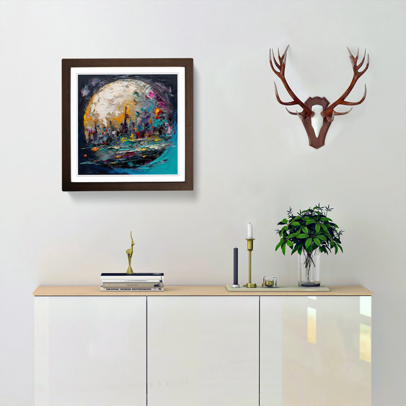 Moon Palette Knife Painting No.3 - Framed Print, Walnut