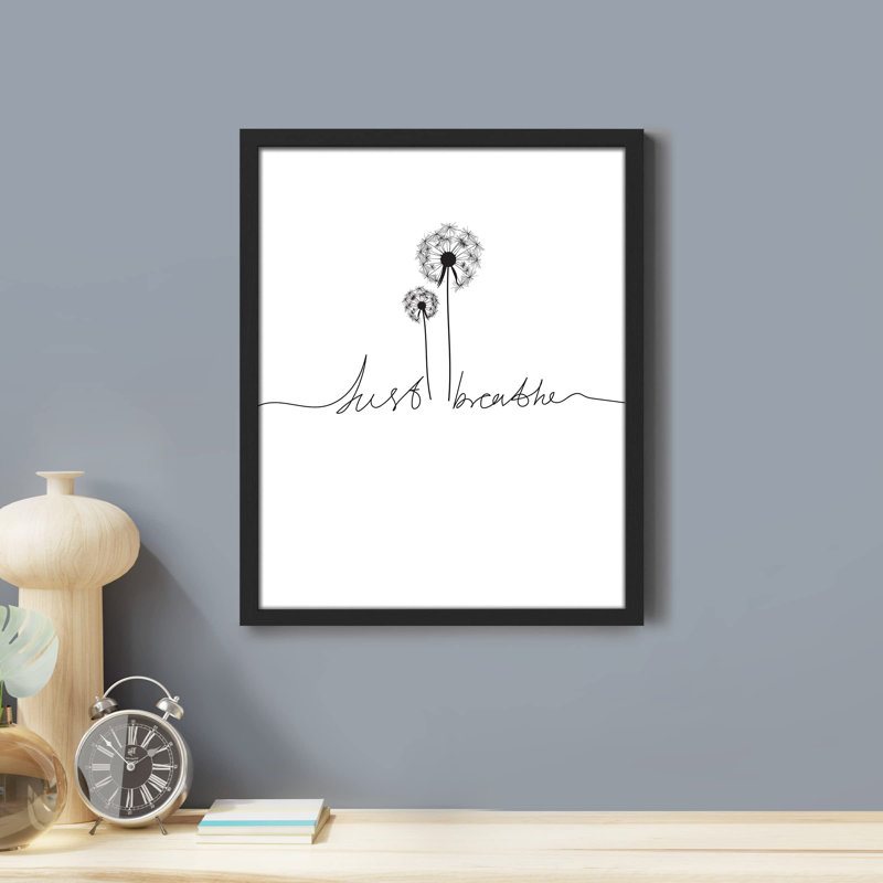 "Fleurs de pissenlit noir et blanc" sur papier, H 10 po x l 8 po, Cadre noir