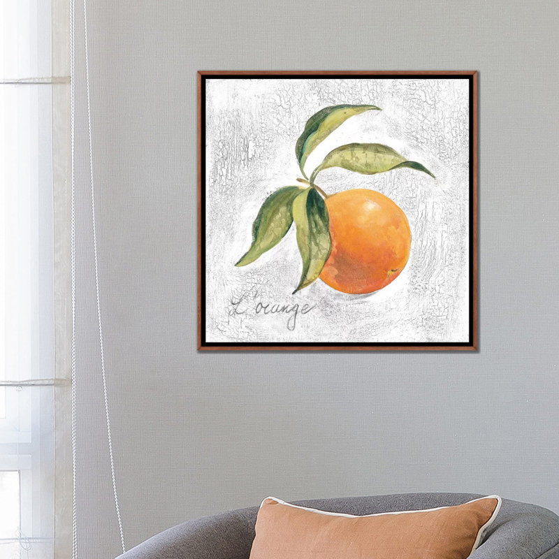" L Orange On White " by Silvia Vassileva, No Mat, Classic Brown Wood Framed Canvas, 26" H x 26" W x 1.5" D