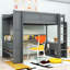Lit mezzanine en bois 1 tiroir avec bureau, tablettes, lumières DEL et station de charge-175599062