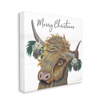 " Merry Christmas Country Longhorn Cattle Cow Pinecones " by Ashley Justice