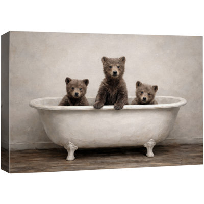 Rustic Bear Cubs Bathtub Artwork, Bathroom Pictures, Framed Canvas Giclee Print Wall Art