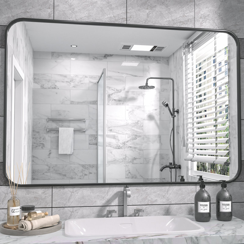Miroir de salle de bain Mrasak, 30 po x 20 po, Noir