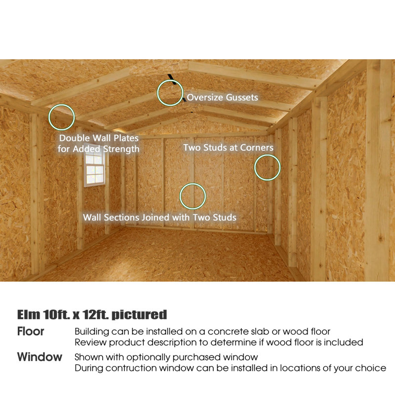 Elm 10' x 12' Gray Wood Storage Shed Kit with Windows