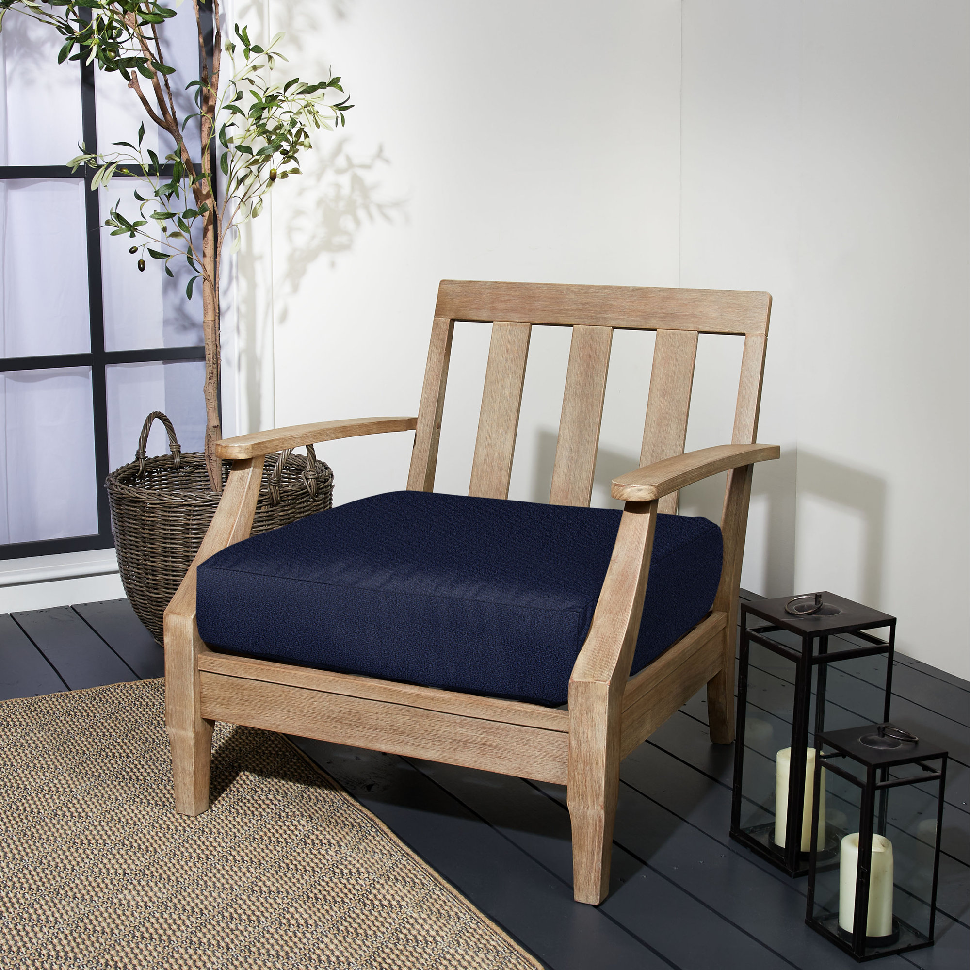Amorina Outdoor Seat Cushion, 23 in W x 25 in D x 5 in H, Navy