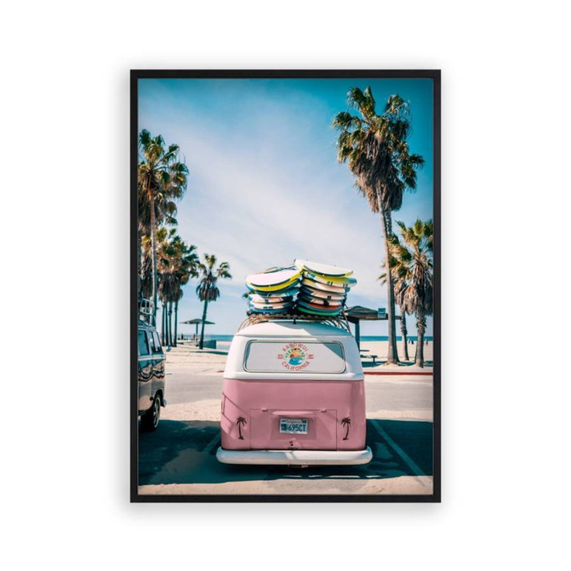Camper Van Beach Pink - Print, Matt Black Frame, 41 cm H x 31 cm W
