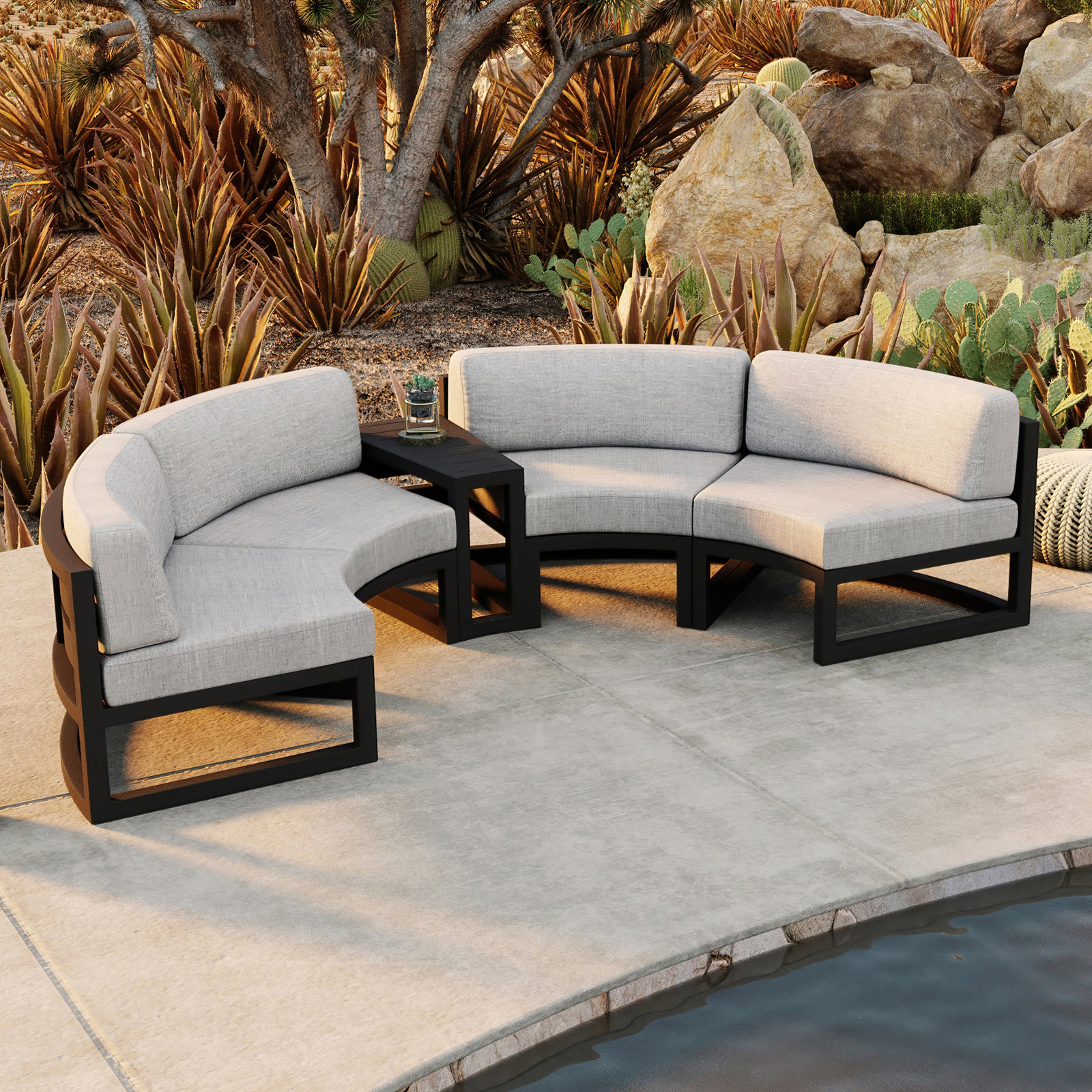 Bergeron 81" Sunbrella® Patio Sectional, Cast Silver Sunbrella®, Black