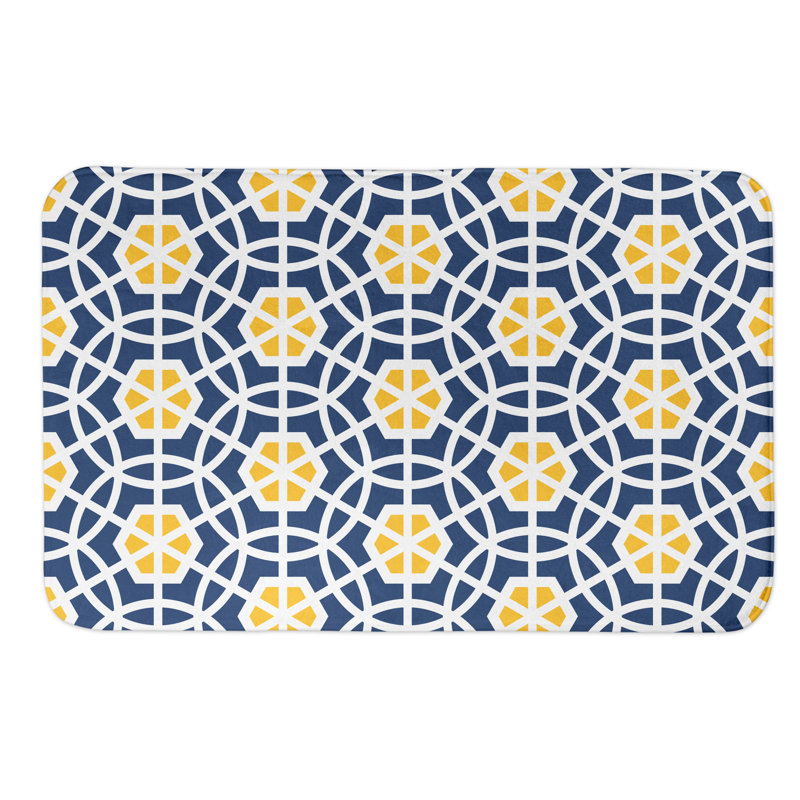 Tapis de salle de bain geo cercles Galini, Bleu marine et jaune