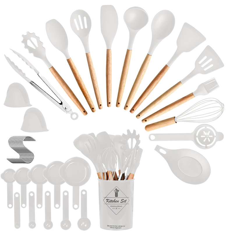 Ensemble d'ustensiles de cuisine 35 pièces, ensemble de spatules, ensemble d'ustensiles de cuisine, accessoires de cuisine avec support, fouet à œuf, séparateur, cuillères à langer
