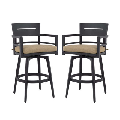 Modern Outdoor 2-Piece Swivel Bar Chairs – Aluminum Frame With Ember , 360° Swivel, Ergonomic Backrest & Armrests, Tapered Legs, Sunbrella Cushion, Weather-Resistant & Durable Patio Bar Stool