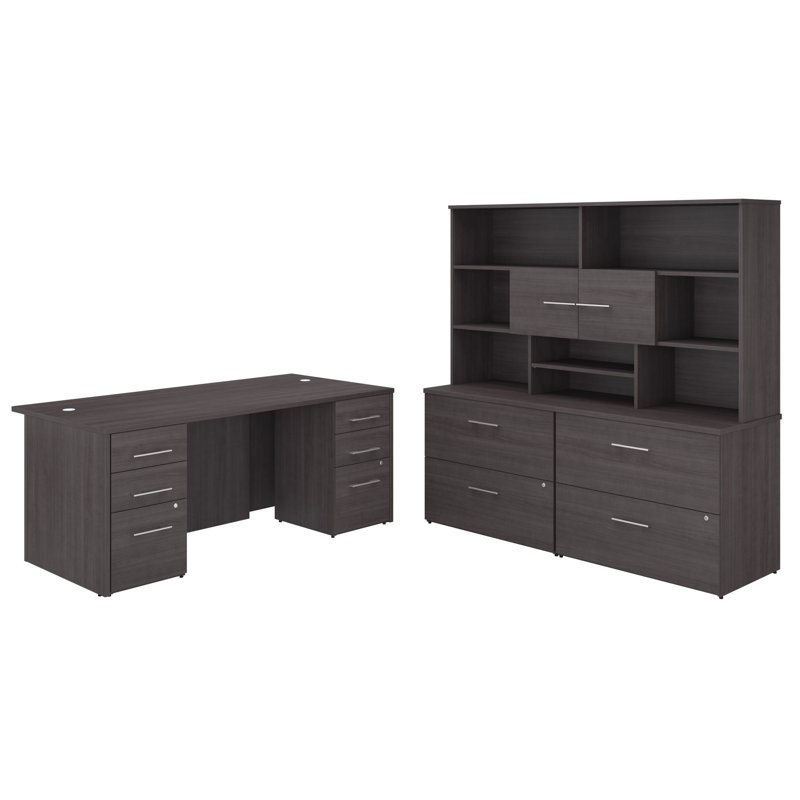 Bureau double caisson l 71 po x P 35,43 po avec tiroirs, classeurs latéraux et huche Office 500