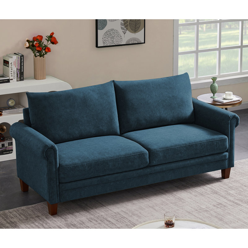 Canapé à accoudoirs roulés 77,95 po Amarianna, 100 % polyester bleu