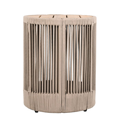 Wood Side Table With Rope For Balcony And Garden - Rustic Look, 175Lbs Support, Easy To Clean Outdoor Spaces Patio Yard Furniture, 18.21 Inch Cylindrical, Resists Scratches