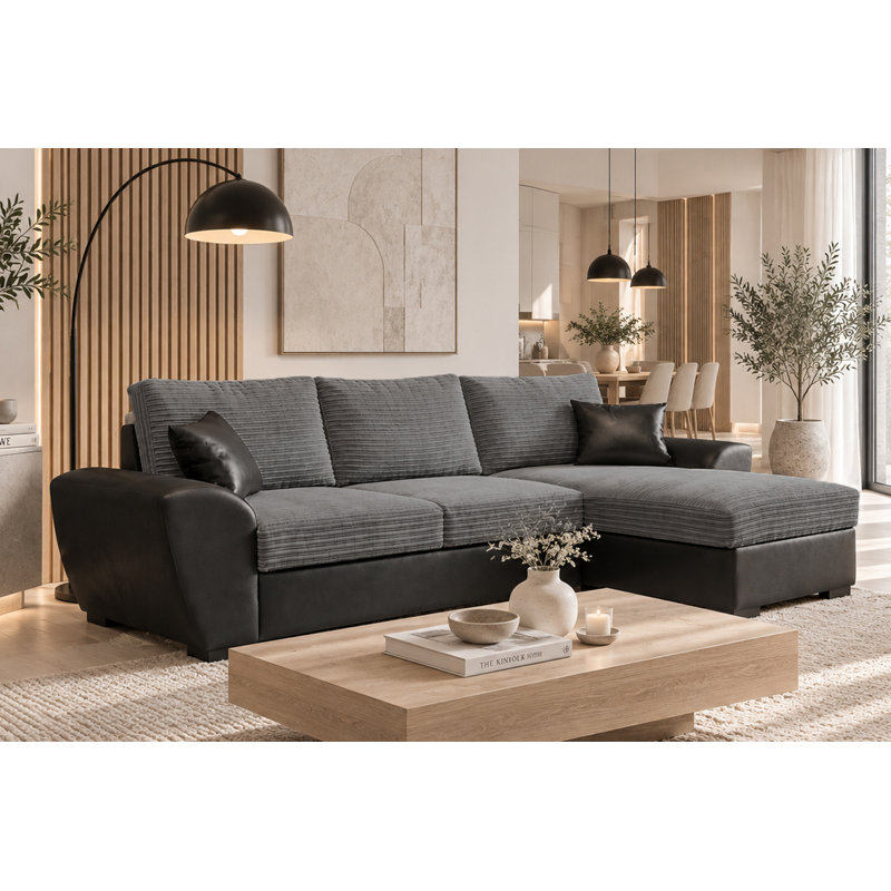 Acee Corner Sofa Bed Jumbo Cord, Grey/Black