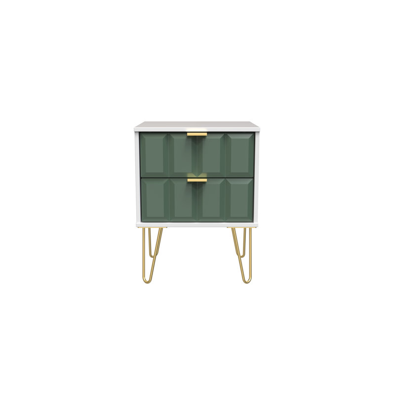 Allem 2 Drawer Bedside Cabinet (Ready Assembled), Labrador Green/White