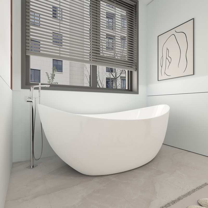 59'' x 27'' Freestanding Soaking Acrylic Bathtub, White