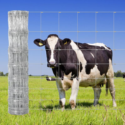 Clôture de ferme galvanisée de 6 pi x 328 pi, treillis en métal tissé robuste et résistant à la rouille à nœuds fixes