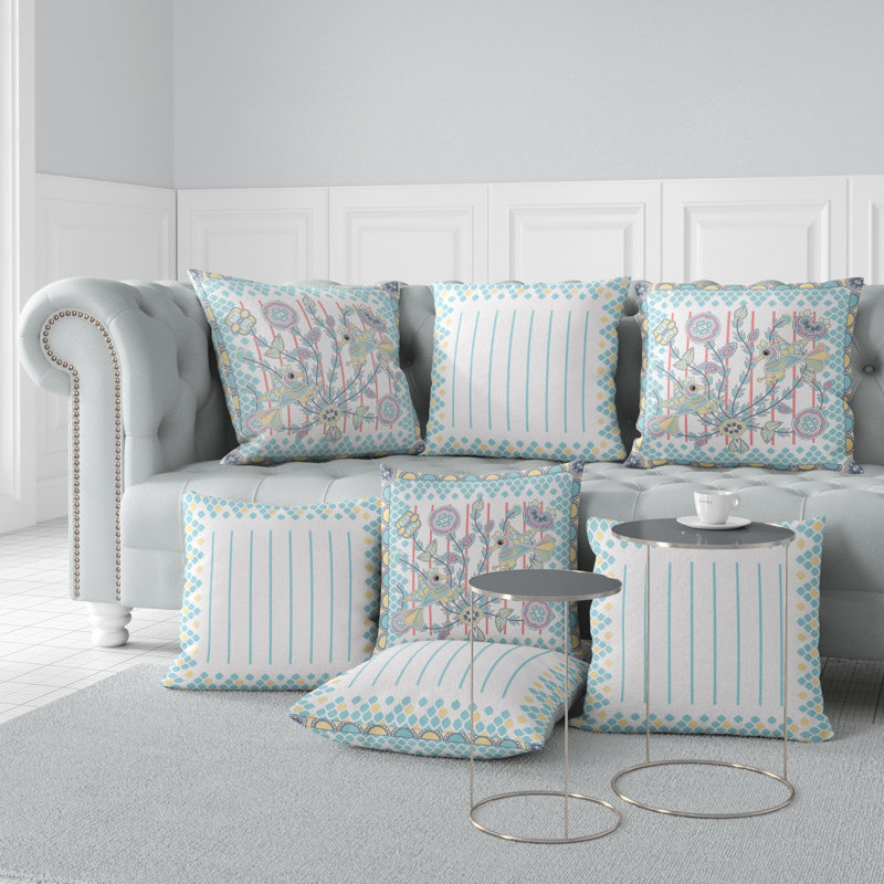 Aquatic Peacock Floral Reversible Throw Pillow, Blue/Yellow, 16" x 16"