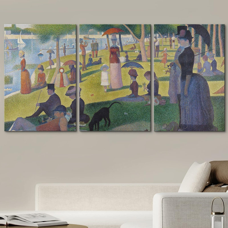 Œuvre célèbre «La Grande Jatte» 3 pièces, Toile tendue, H 24 po x l 16 po x P 1,5 po