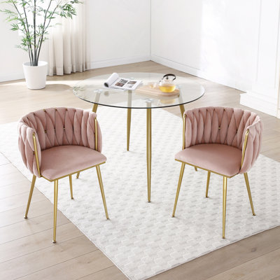 Ensemble de 2 chaises de salle à manger modernes, chaises de salle à manger rembourrées en tissu tissé avec pieds en métal, chaises de salle à manger rembourrées pour salle à manger, cuisine, coiffeuse, salon