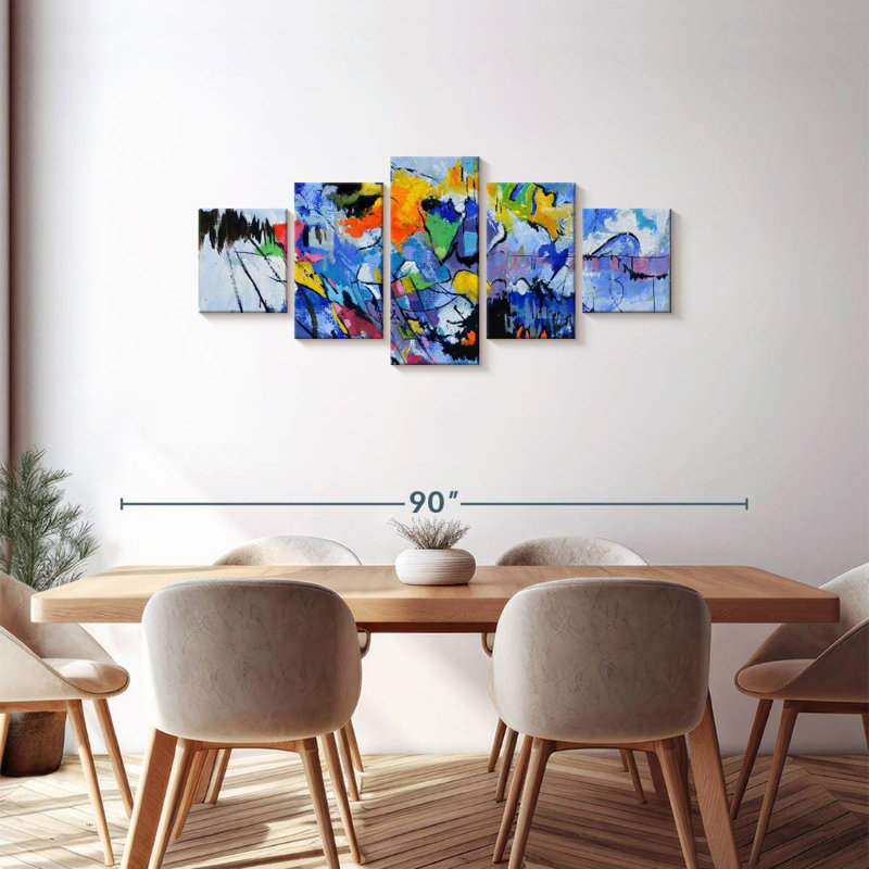 Fête abstraite bleue, H 30 po x l 68 po