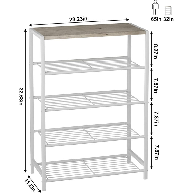 Shoe Rack 5-Tier, Shoe Storage Shelf, Industrial Shoe Tower, Narrow Shoe Organizer For Closet Entryway, Small Shoe Rack Table With Durable Metal Shelves