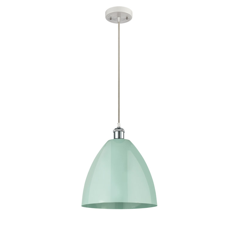 Luminaire suspendu conique 1 lumière, H 14,75 po x l 12 po x P 12 po, Vert clair, Blanc / chrome poli