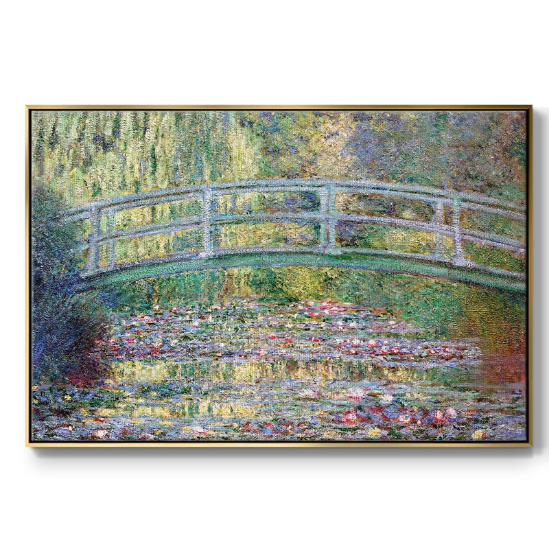 Le pont japonais (l'eau encadrée sur toile), H 25 po x l 37 po x P 2 po, Or