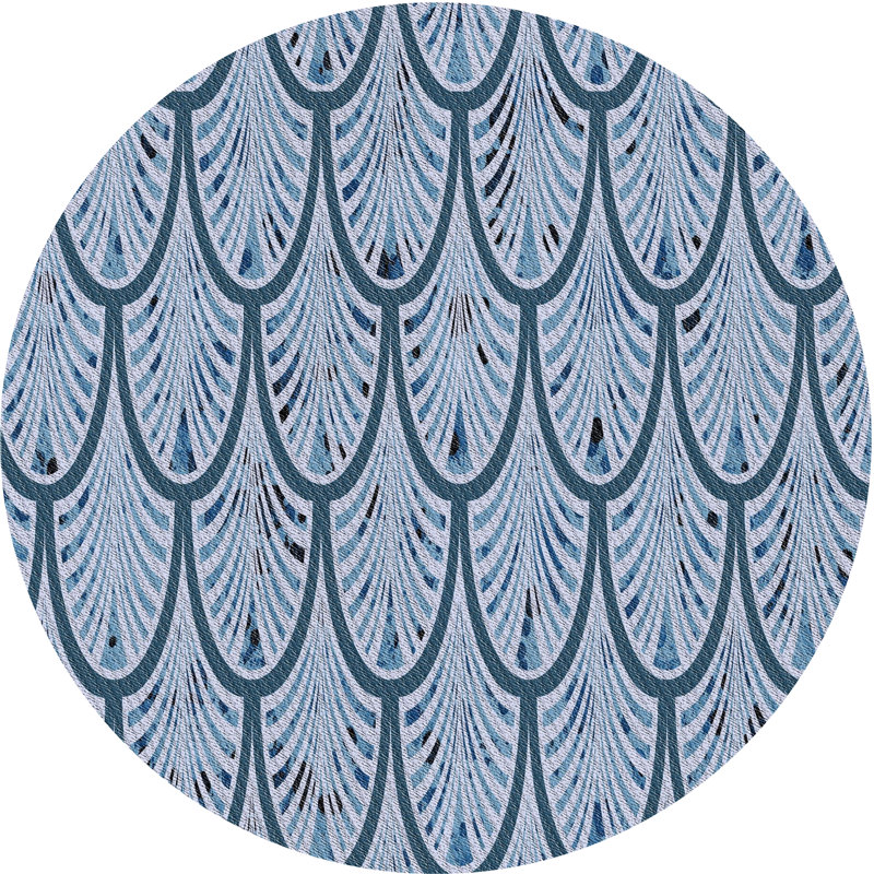 Tapis bleu à motif géométrique, Rond 6 pi