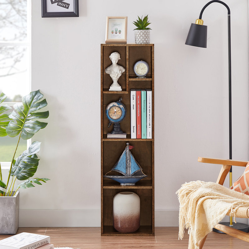 Emmuela Bookcase Cube Bookcase 5 Shelf Open Shelf Irregular Shelf Storage Bookcase, Brown