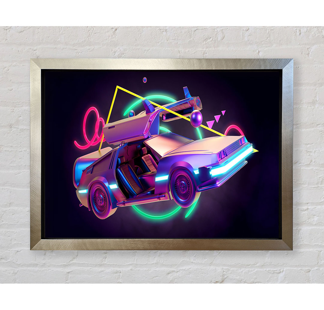 Delorean Car Neon - Einzelner Bilderrahmen Kunstdrucke