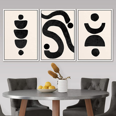 "Signature", impression sur toile encadrée, spirales et cercles, formes abstraites, illustrations, art moderne, minimaliste, énervé, noir et blanc, pour le salon, la chambre à coucher, le bureau - 2106-A0506-M19 - noir
