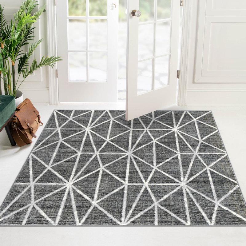 Tapis intérieur rectangulaire en polyester tissé à la machine à motif abstrait Eshin, Carré 7 pi