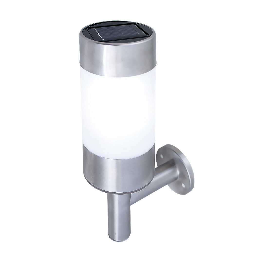 Stainless Steel 24.5Cm H Solar Powered Integrated LED Frosted Glass Outdoor Wall Lantern with Dusk to Dawn