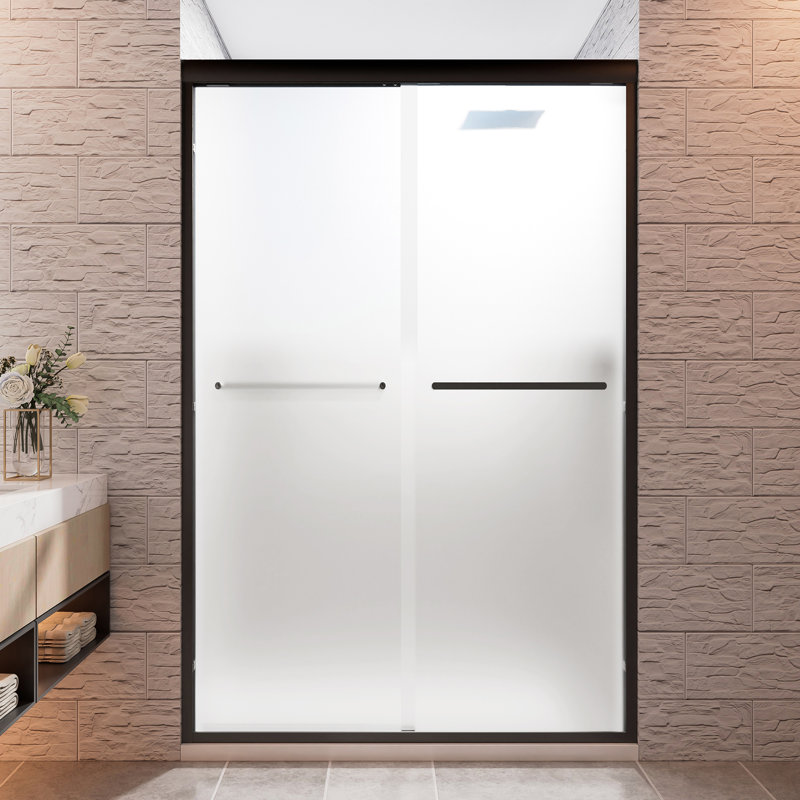 44-48" W X 72" H Double Sliding Door Aluminum Frame Shower Door Matte Black